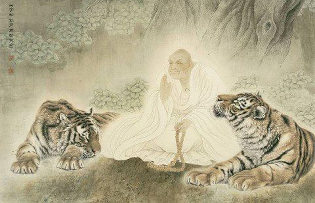 tigers and monk painting