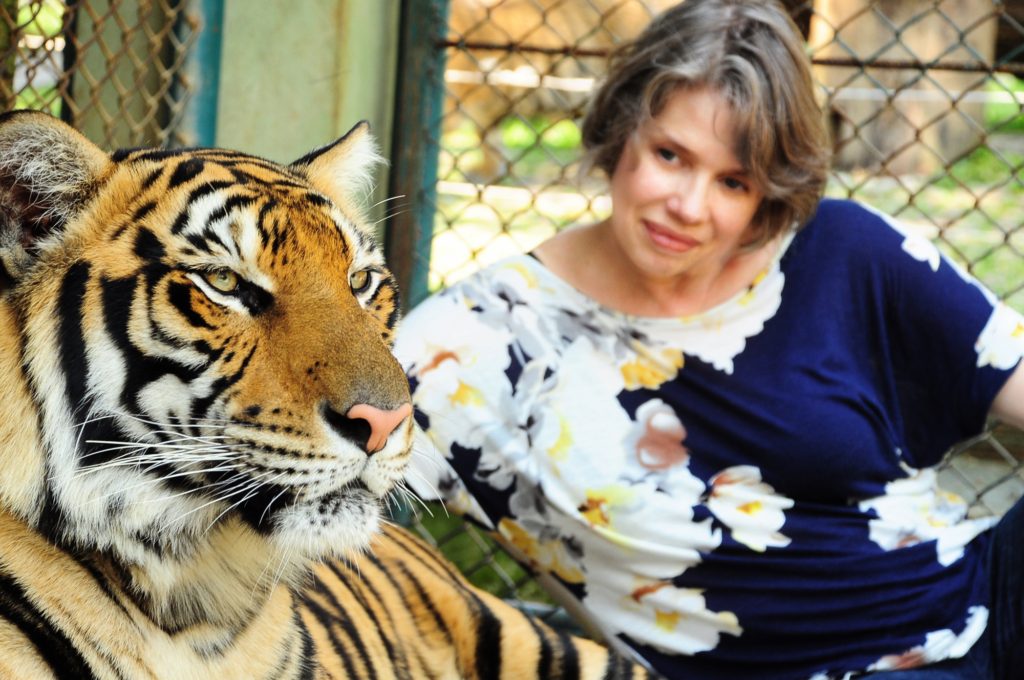 me with sitting tiger