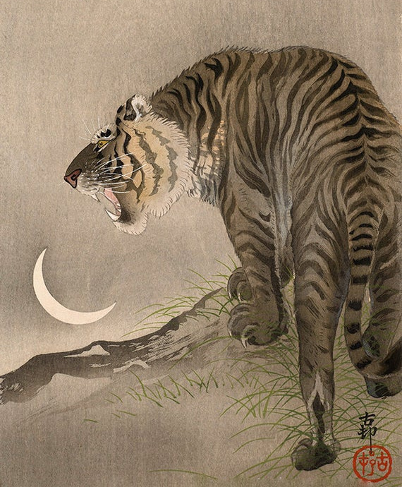 tiger and moon painting
