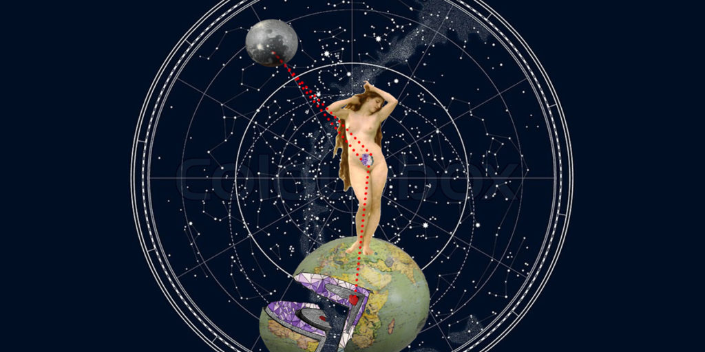 woman standing on planet drawing